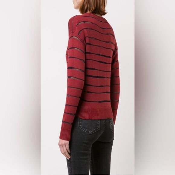 Rag & Bone Women’s Size Medium Red Blue Striped Penn Burgundy Crewneck Sweater - Picture 2 of 14